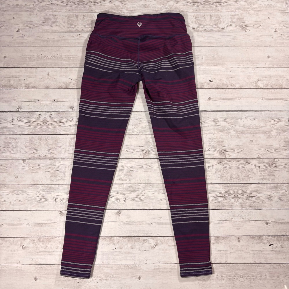 Athleta Striped High Rise Leggings Purple Burgundy Grey Small 349333-01 FA16 - Picture 2 of 11